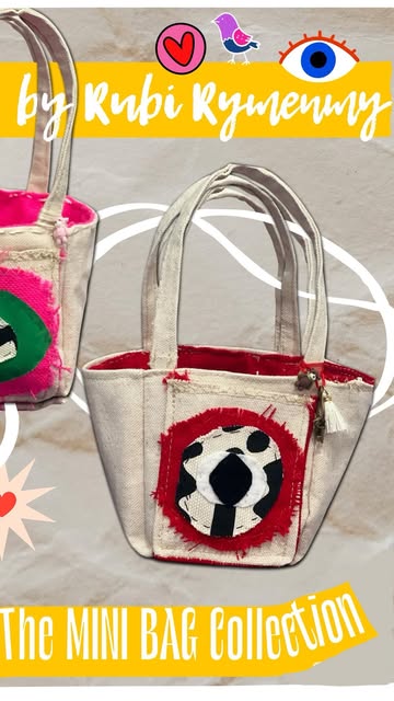 Mini bags from the Rubi Rymenmy collection, including a red eye-patch bag