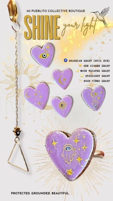 Lilac heart charms and a heart ring